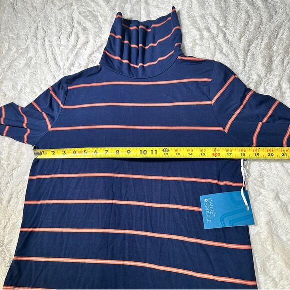 Market & Spruce Size M Navy Blue Striped Turtleneck Top NWT Neutral Layering - Picture 5 of 8